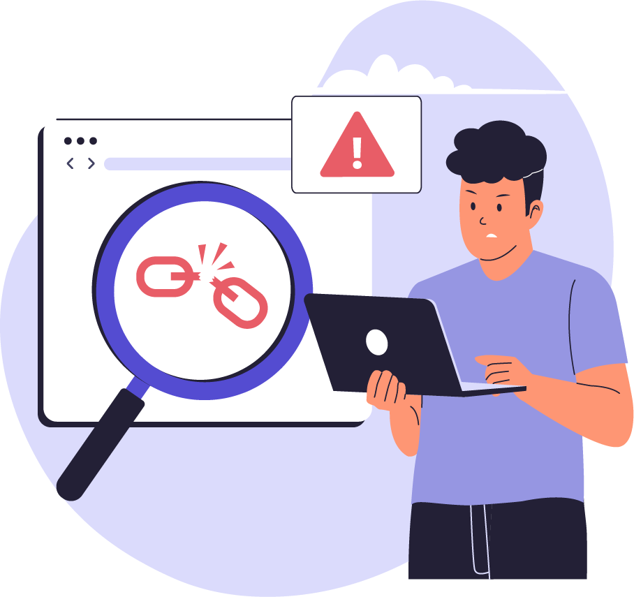 Visual illustration showing UrlInsight detecting broken links and website errors.